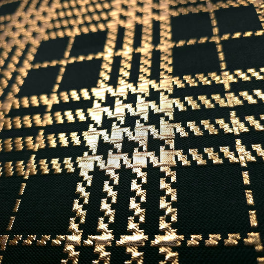 GOLD BLACK METALLIC HOUNDSTOOTH PLAID BROCADE