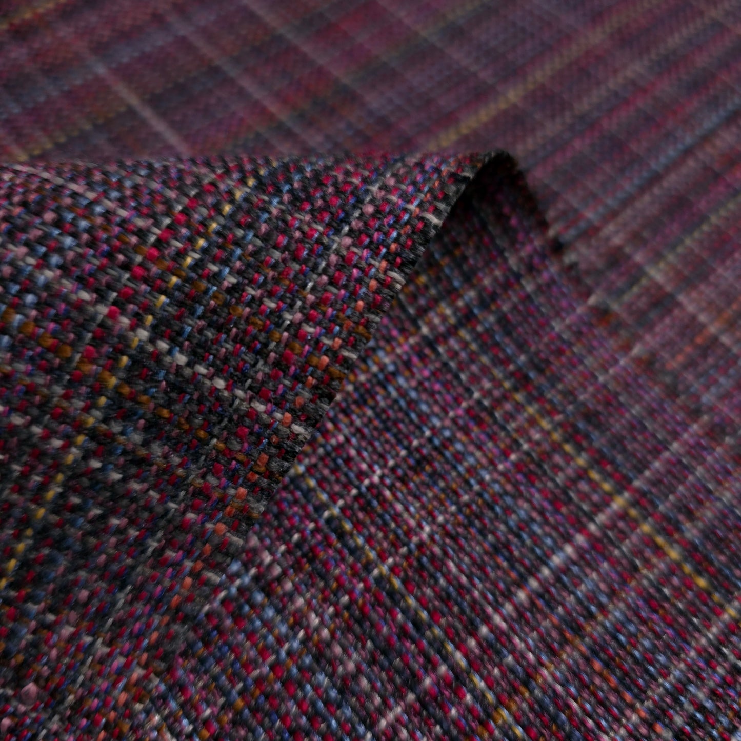 MULTICOLOR RUSTIC WOVEN PLAID STRIPE REVERSIBLE UPHOLSTERY FABRIC LOT
