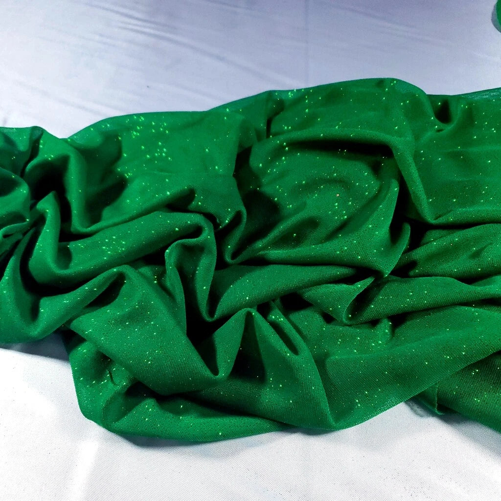 CHRISTMAS GREEN SHINY GLITTER CREPE KNIT FABRIC FABRIC 58" BY THE YARD
