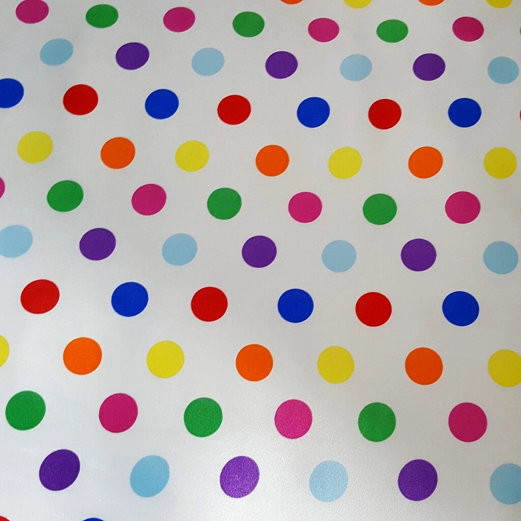 MULTI COLOR POLKA DOT ON WHITE SATIN CHARMEUSE 3/ DOT