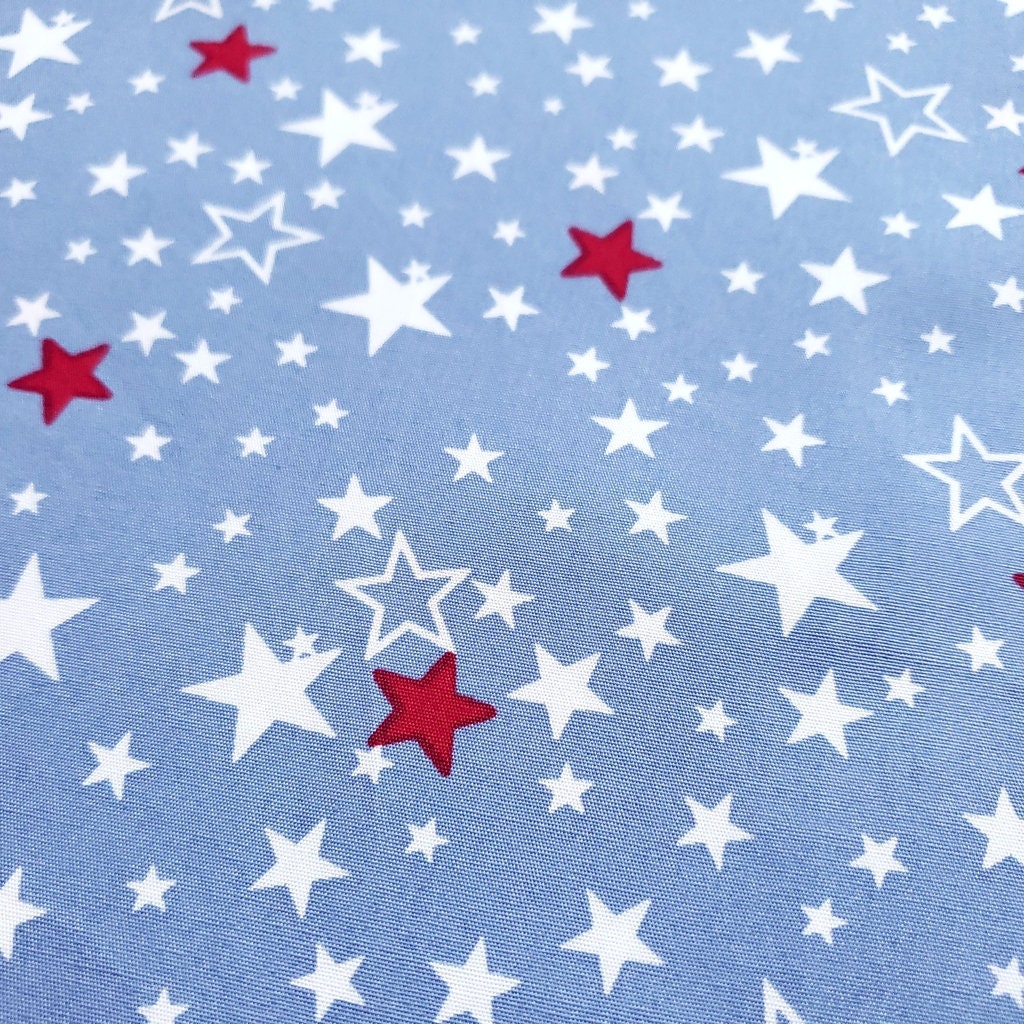 Small Stars Red White On Blue 100% Cotton 60" By The Half Yard Patrioric Stars on Baby Blue Fabric