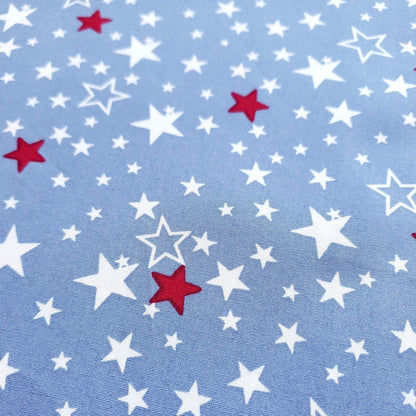 Small Stars Red White On Blue 100% Cotton 60" By The Half Yard Patrioric Stars on Baby Blue Fabric