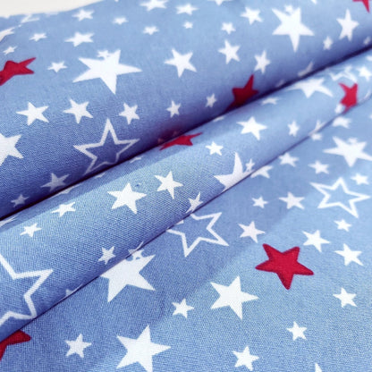 Small Stars Red White On Blue 100% Cotton 60" By The Half Yard Patrioric Stars on Baby Blue Fabric