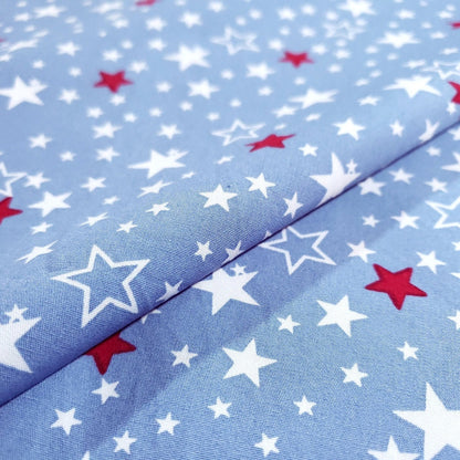 Small Stars Red White On Blue 100% Cotton 60" By The Half Yard Patrioric Stars on Baby Blue Fabric