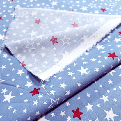 Small Stars Red White On Blue 100% Cotton 60" By The Half Yard Patrioric Stars on Baby Blue Fabric