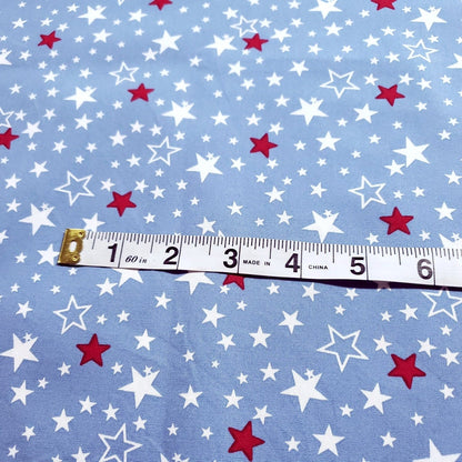 Small Stars Red White On Blue 100% Cotton 60" By The Half Yard Patrioric Stars on Baby Blue Fabric