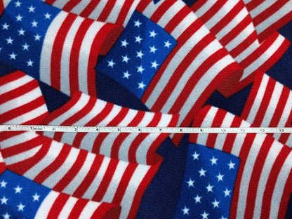 LUX Anti Pill Fleece Patriotic Print Red White Blue American Flags Fabric BTY 60" Wide DIY No Sew Projects