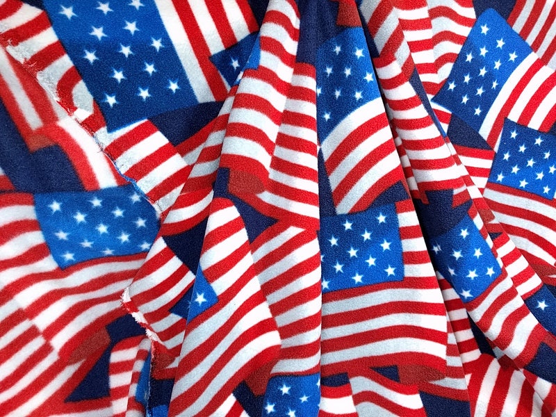LUX Anti Pill Fleece Patriotic Print Red White Blue American Flags Fabric BTY 60" Wide DIY No Sew Projects