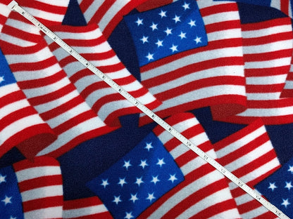 LUX Anti Pill Fleece Patriotic Print Red White Blue American Flags Fabric BTY 60" Wide DIY No Sew Projects
