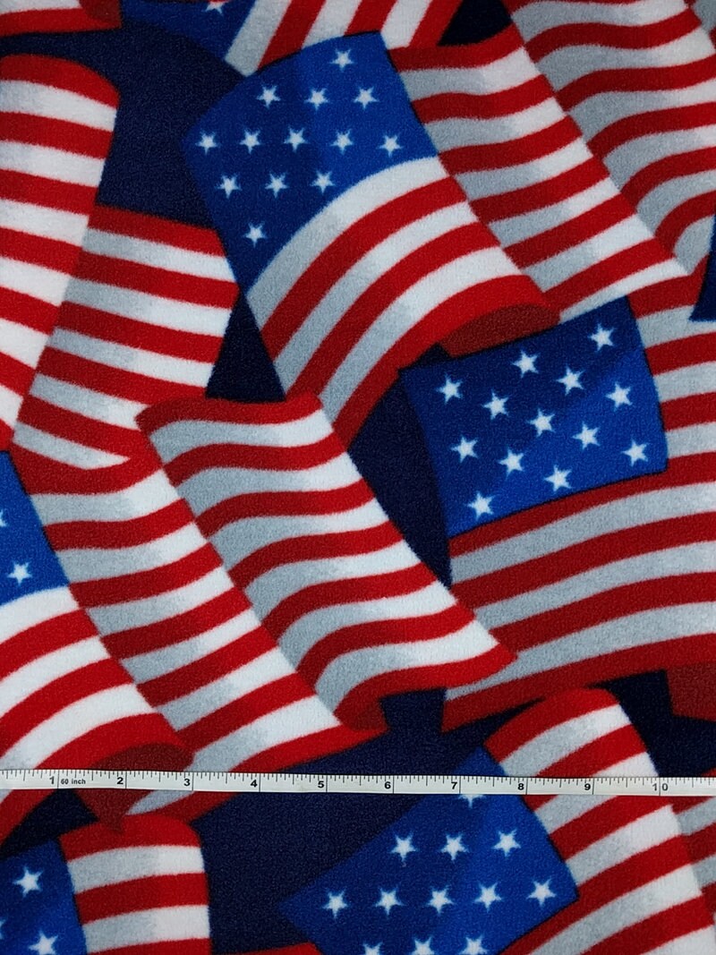 LUX Anti Pill Fleece Patriotic Print Red White Blue American Flags Fabric BTY 60" Wide DIY No Sew Projects