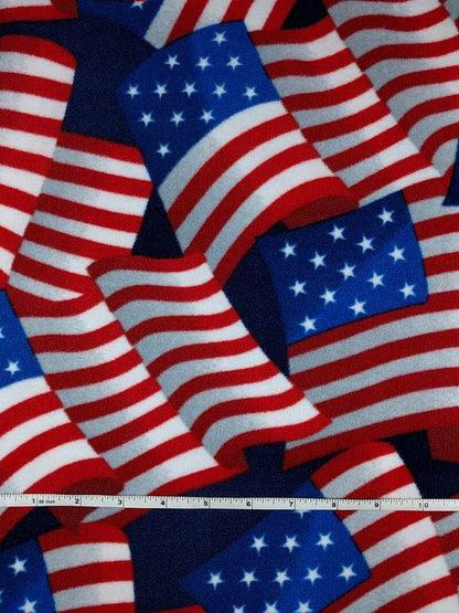 LUX Anti Pill Fleece Patriotic Print Red White Blue American Flags Fabric BTY 60" Wide DIY No Sew Projects