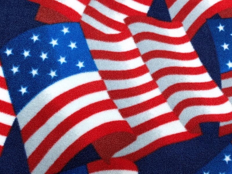 LUX Anti Pill Fleece Patriotic Print Red White Blue American Flags Fabric BTY 60" Wide DIY No Sew Projects
