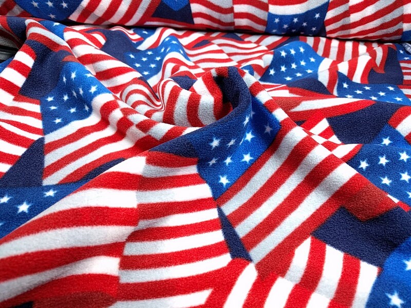 LUX Anti Pill Fleece Patriotic Print Red White Blue American Flags Fabric BTY 60" Wide DIY No Sew Projects