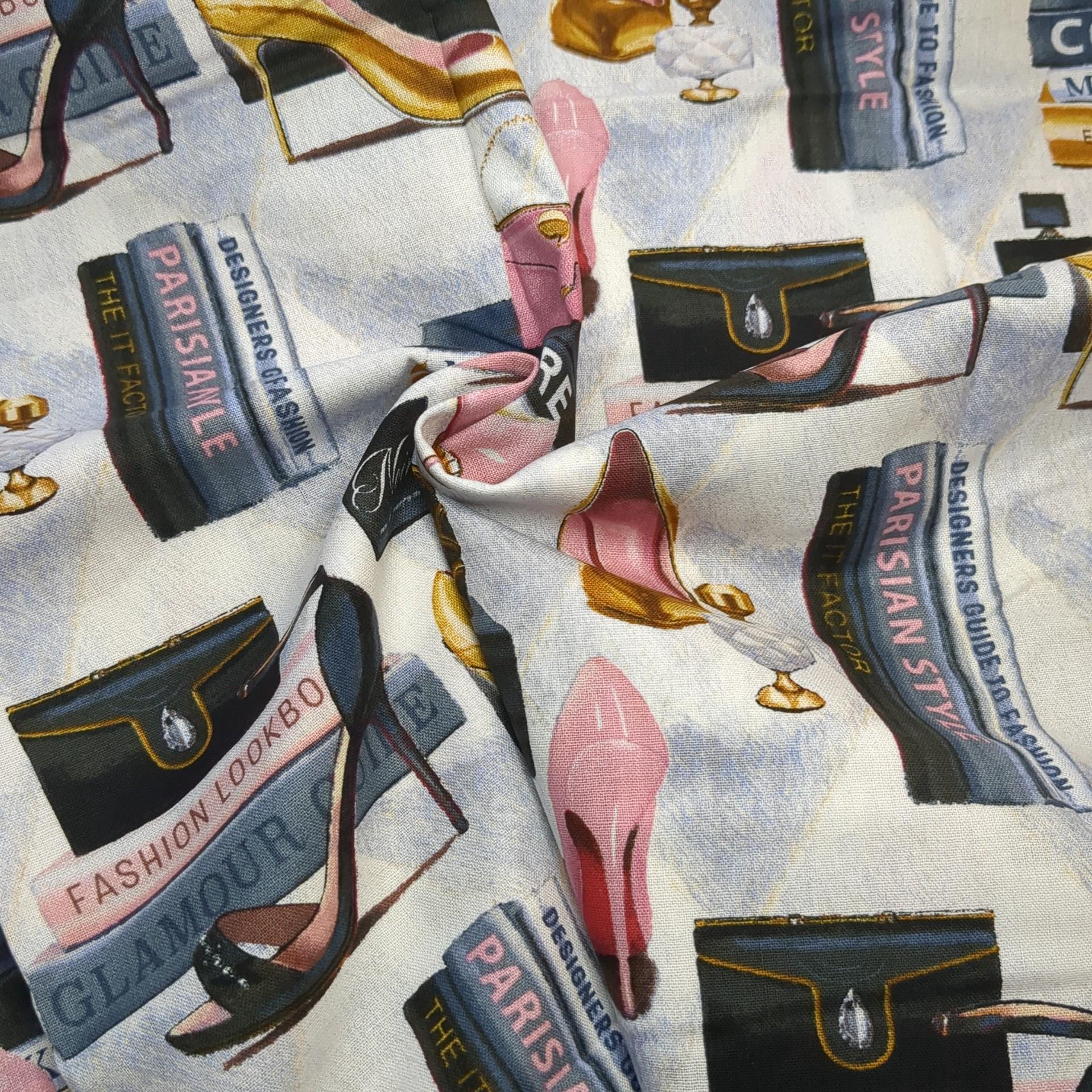 Alta Moda High Fashion Printed Quilters Cotton Fabric Pink by Yard 45x36 inches DIY PARIS FASHION