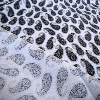 Black White Paisley Print Fabric 100% Cotton By Yard 44" wide Bandana Paisley Print Fabric Quilters Cotton