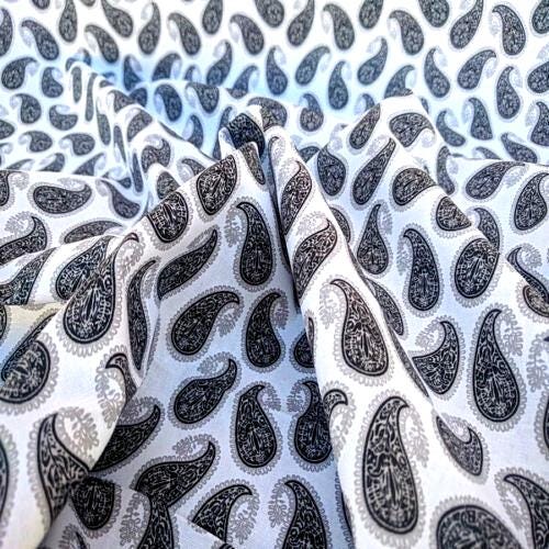 Black White Paisley Print Fabric 100% Cotton By Yard 44" wide Bandana Paisley Print Fabric Quilters Cotton