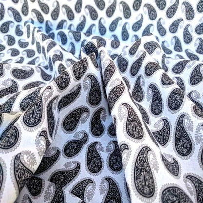 Black White Paisley Print Fabric 100% Cotton By Yard 44" wide Bandana Paisley Print Fabric Quilters Cotton