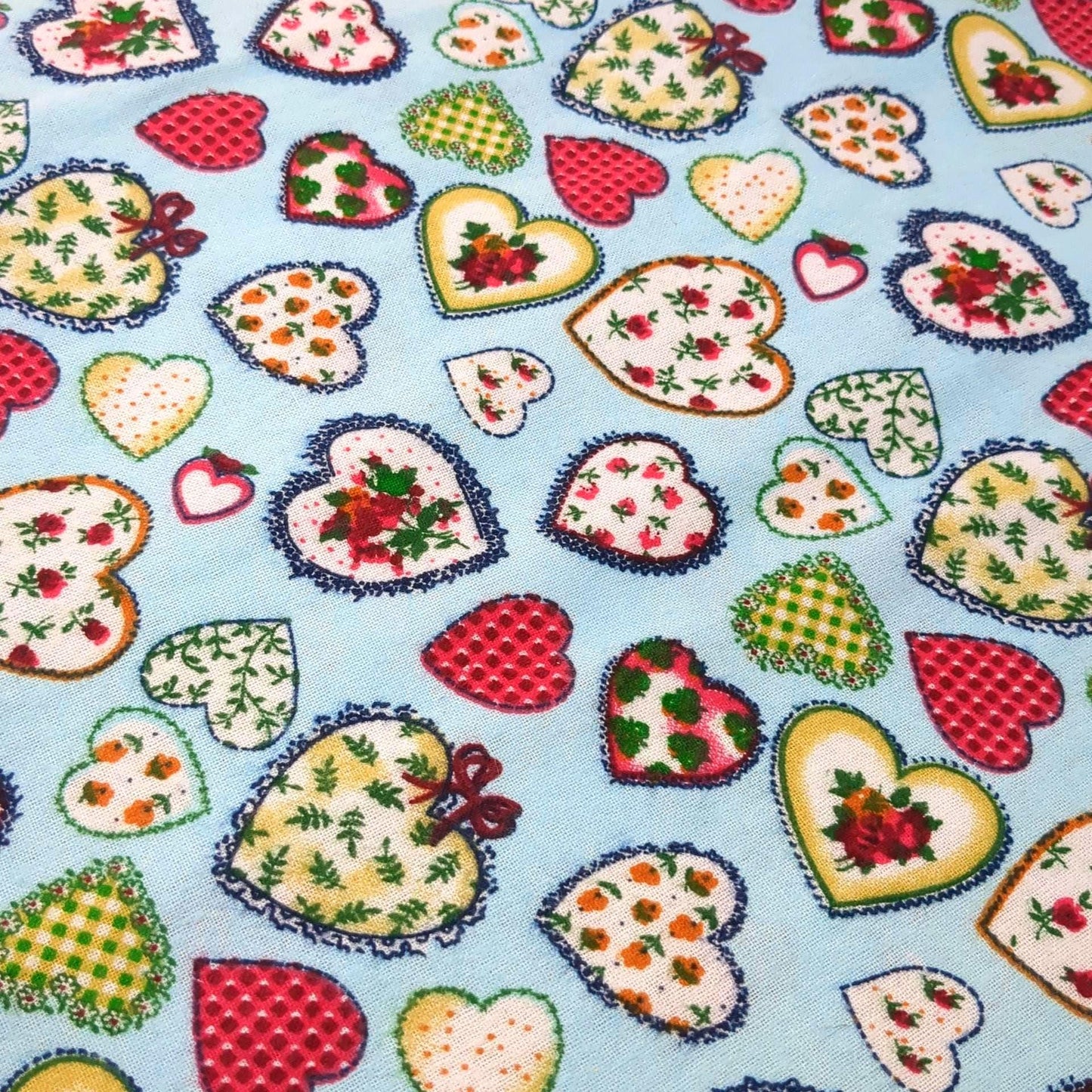 Valentine Hearts Print Light Blue Cotton Flannel Fabric 44" wide By the Yard