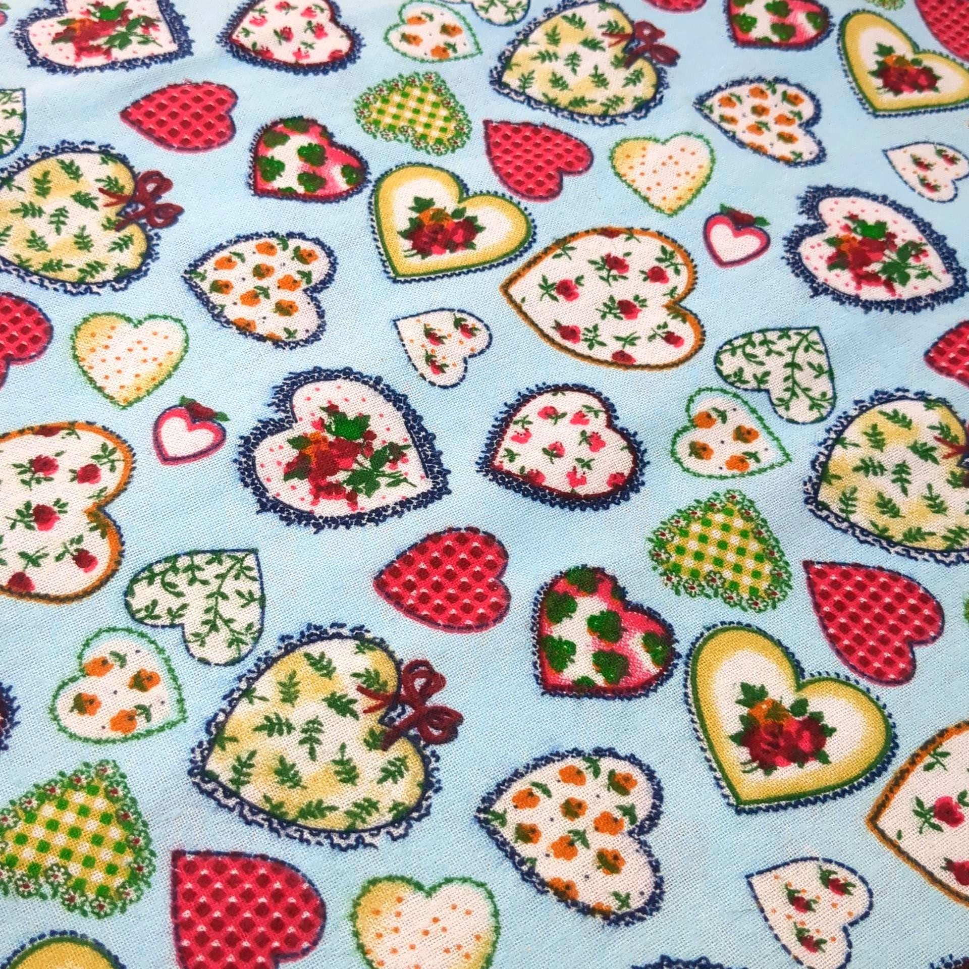 Valentine Hearts Print Light Blue Cotton Flannel Fabric 44" wide By the Yard