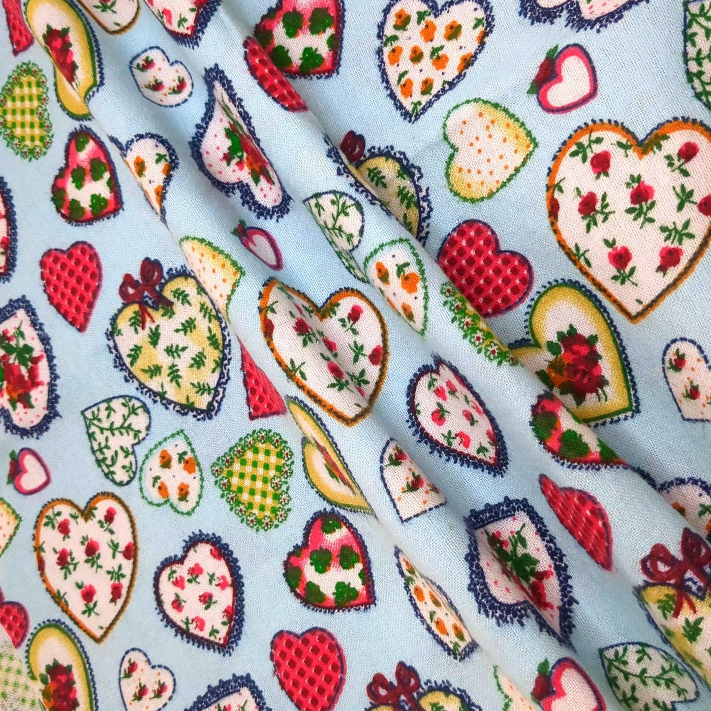 Valentine Hearts Print Light Blue Cotton Flannel Fabric 44" wide By the Yard