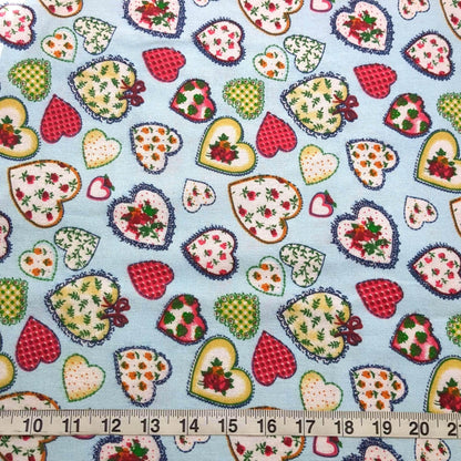 Valentine Hearts Print Light Blue Cotton Flannel Fabric 44" wide By the Yard