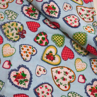 Valentine Hearts Print Light Blue Cotton Flannel Fabric 44" wide By the Yard