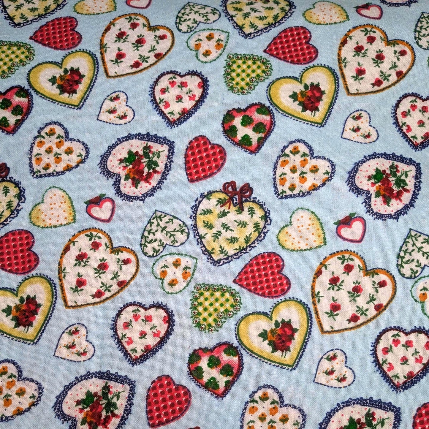 Valentine Hearts Print Light Blue Cotton Flannel Fabric 44" wide By the Yard