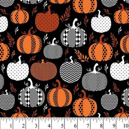 Pumpkin Print Cotton Fabric By the Yard Multi Pumpkin Shapes on 44" Black Cotton Quilting Cotton for Sewing, Crafts and Home decor