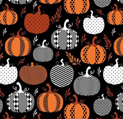 Pumpkin Print Cotton Fabric By the Yard Multi Pumpkin Shapes on 44" Black Cotton Quilting Cotton for Sewing, Crafts and Home decor