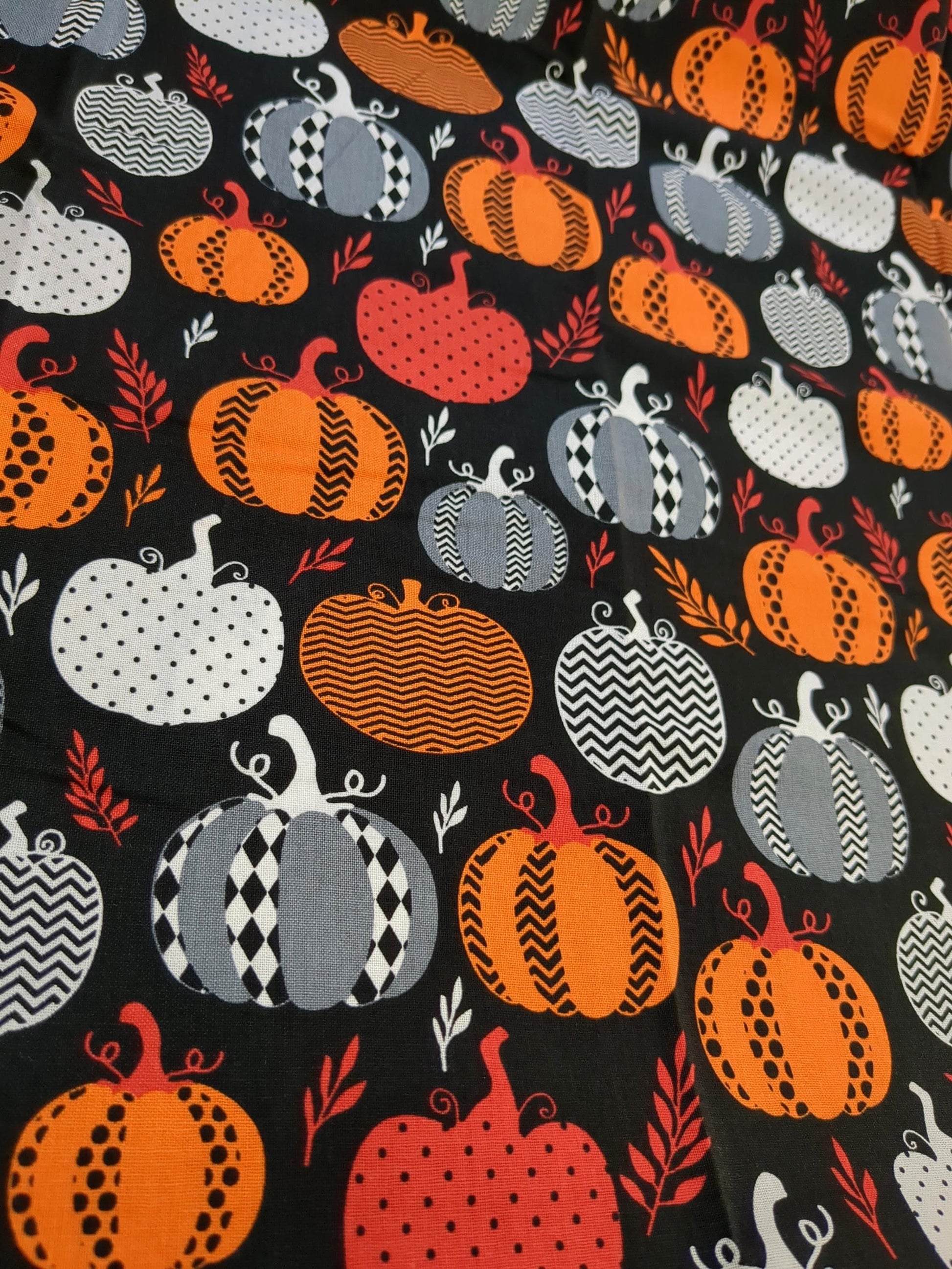 Pumpkin Print Cotton Fabric By the Yard Multi Pumpkin Shapes on 44" Black Cotton Quilting Cotton for Sewing, Crafts and Home decor