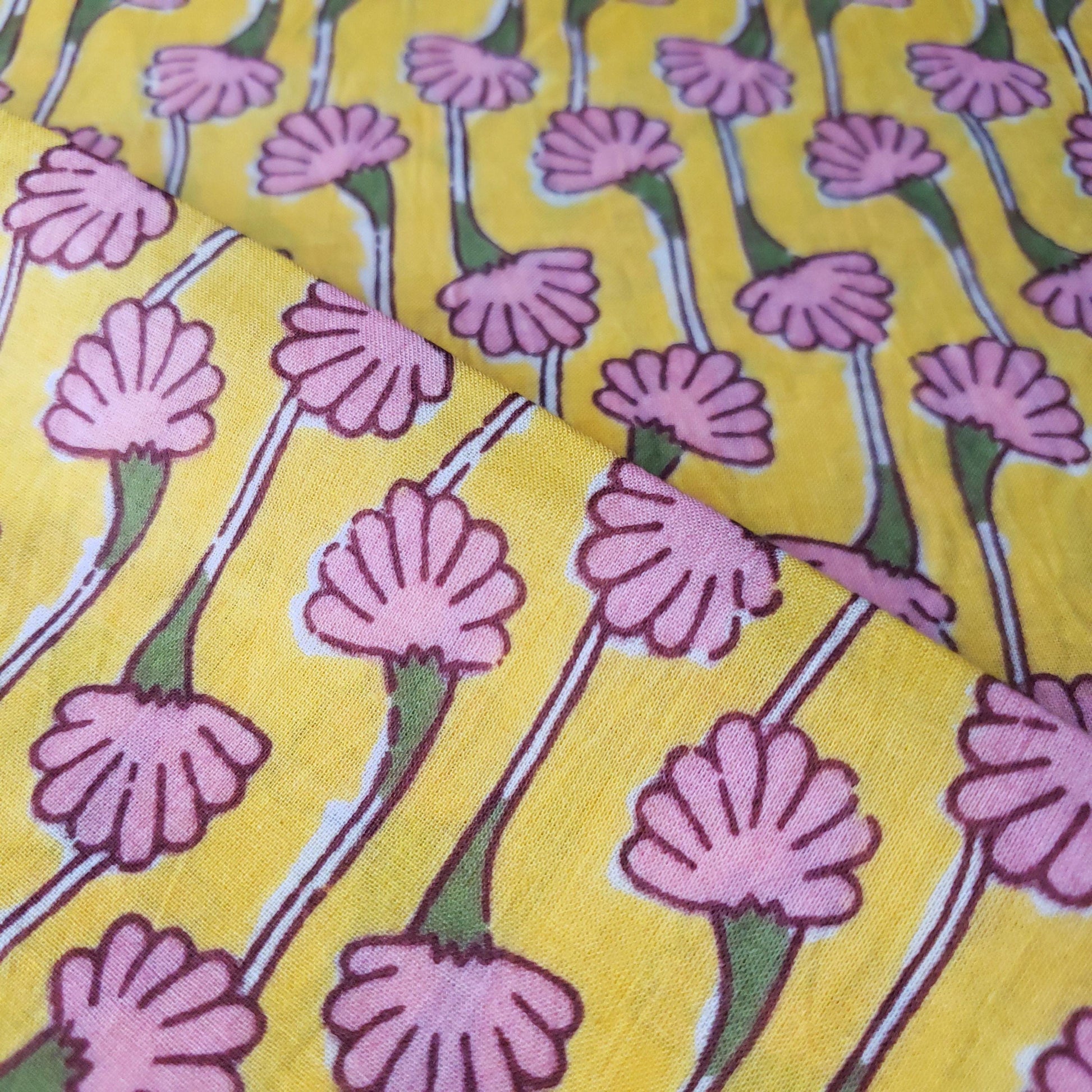 Lightweight Vintage Retro Print Floral Cotton Fabric By Yard 44" wide Yellow Pink Flowers DIY Sewing, Fashion accessories, and Home Decor