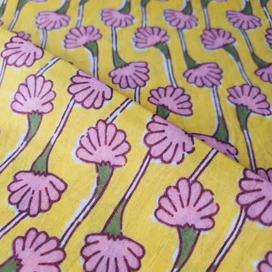 Lightweight Vintage Retro Print Floral Cotton Fabric By Yard 44" wide Yellow Pink Flowers DIY Sewing, Fashion accessories, and Home Decor