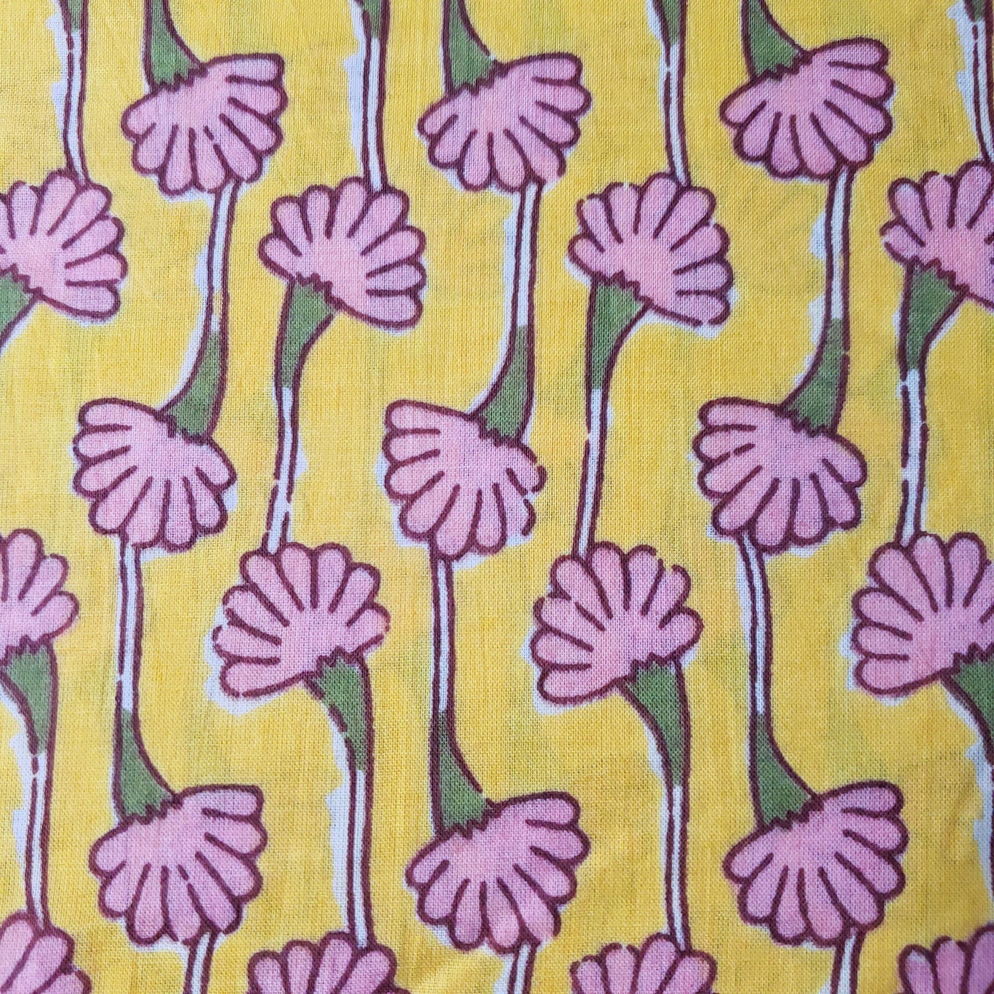 Lightweight Vintage Retro Print Floral Cotton Fabric By Yard 44" wide Yellow Pink Flowers DIY Sewing, Fashion accessories, and Home Decor