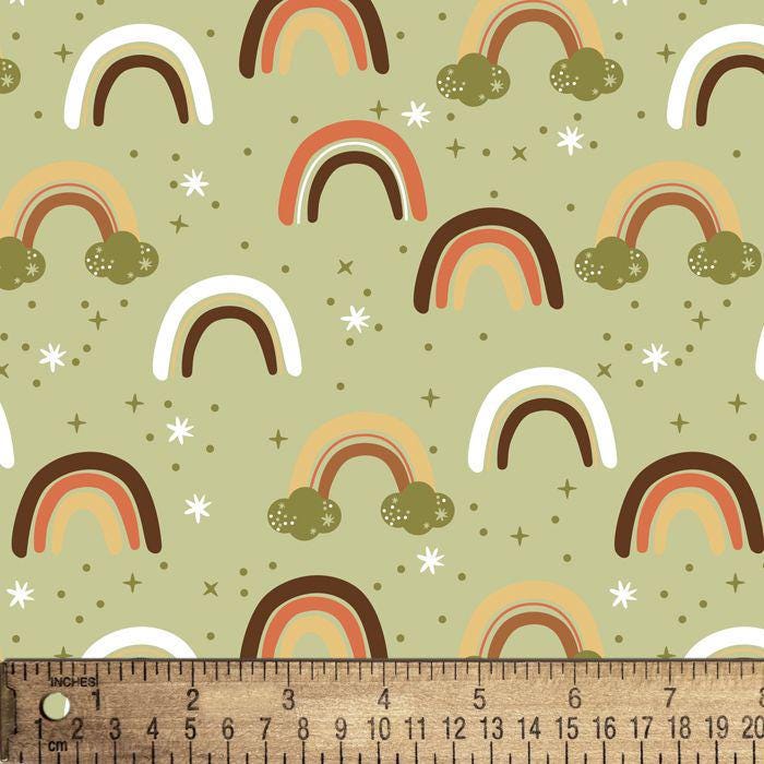 Baby Woodland Red Fox n Rainbows Green Cute Flannel Prints 100% Cotton Flannel Fabric - DIY Sewing and No Sew Creations