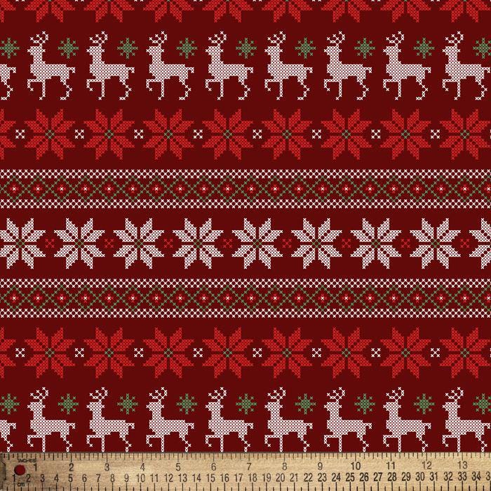 Fair Isle Printed Quilters Cotton Fabric Red White by Yard 44" wide DIY Sewing Home Craft Fashion