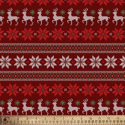 Fair Isle Printed Quilters Cotton Fabric Red White by Yard 44" wide DIY Sewing Home Craft Fashion