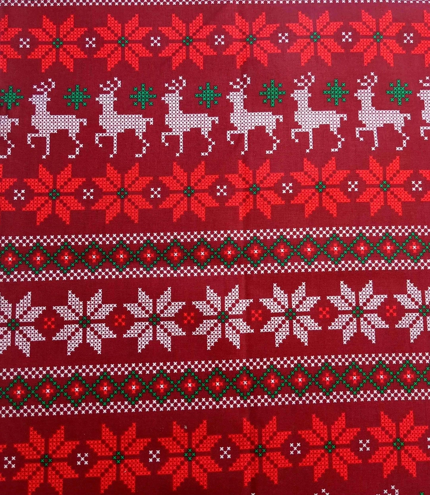 Fair Isle Printed Quilters Cotton Fabric Red White by Yard 44" wide DIY Sewing Home Craft Fashion