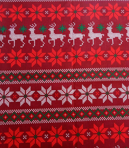 Fair Isle Printed Quilters Cotton Fabric Red White by Yard 44" wide DIY Sewing Home Craft Fashion