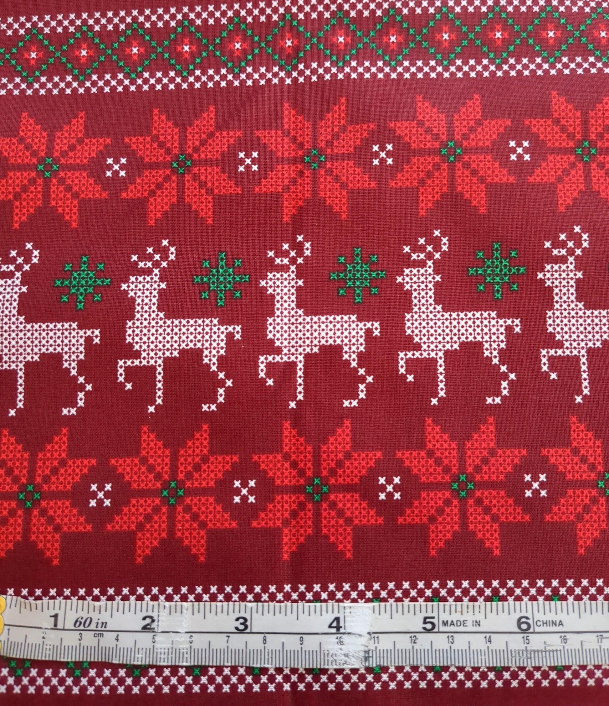 Fair Isle Printed Quilters Cotton Fabric Red White by Yard 44" wide DIY Sewing Home Craft Fashion