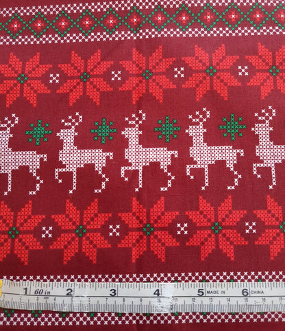 Fair Isle Printed Quilters Cotton Fabric Red White by Yard 44" wide DIY Sewing Home Craft Fashion