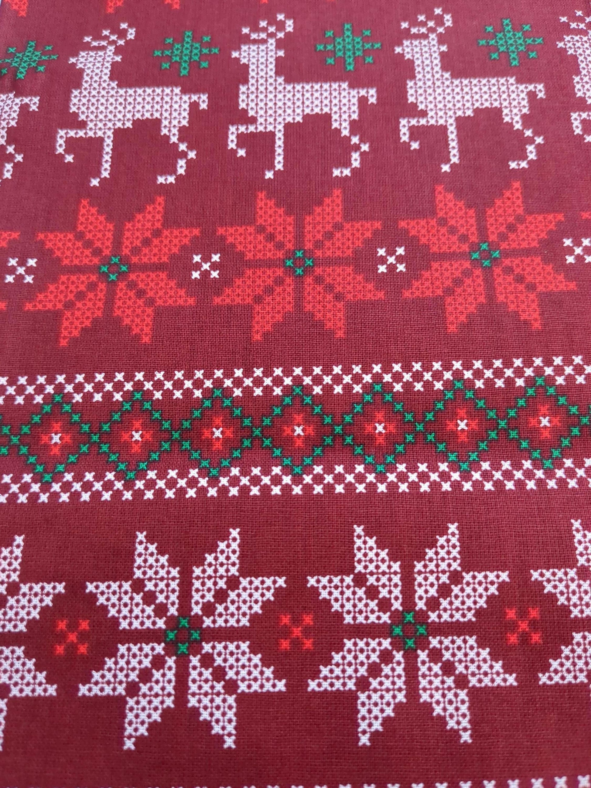Fair Isle Printed Quilters Cotton Fabric Red White by Yard 44" wide DIY Sewing Home Craft Fashion