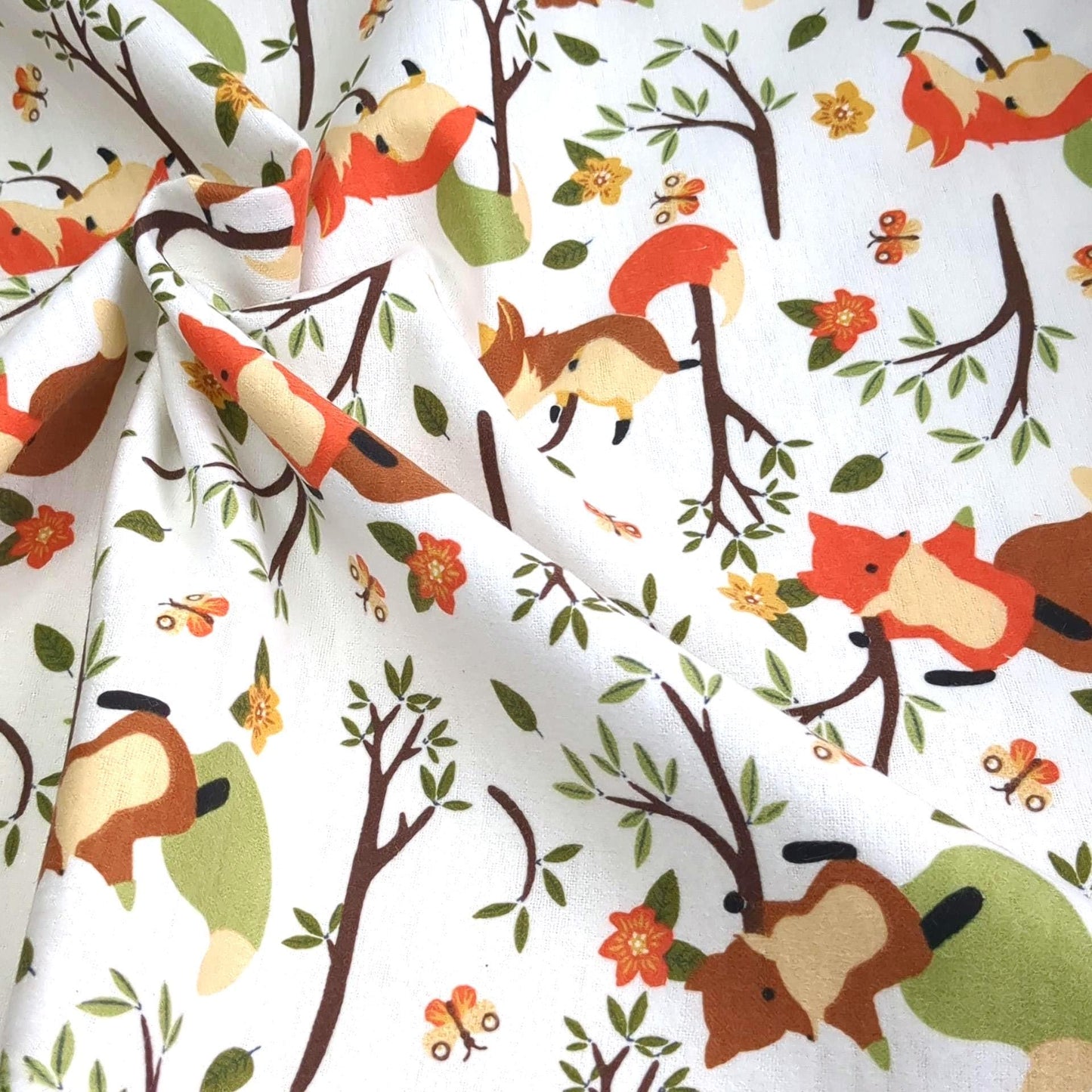 Baby Woodland Red Fox Cute Flannel Prints 100% Cotton Flannel Fabric - DIY Sewing and No Sew Creations