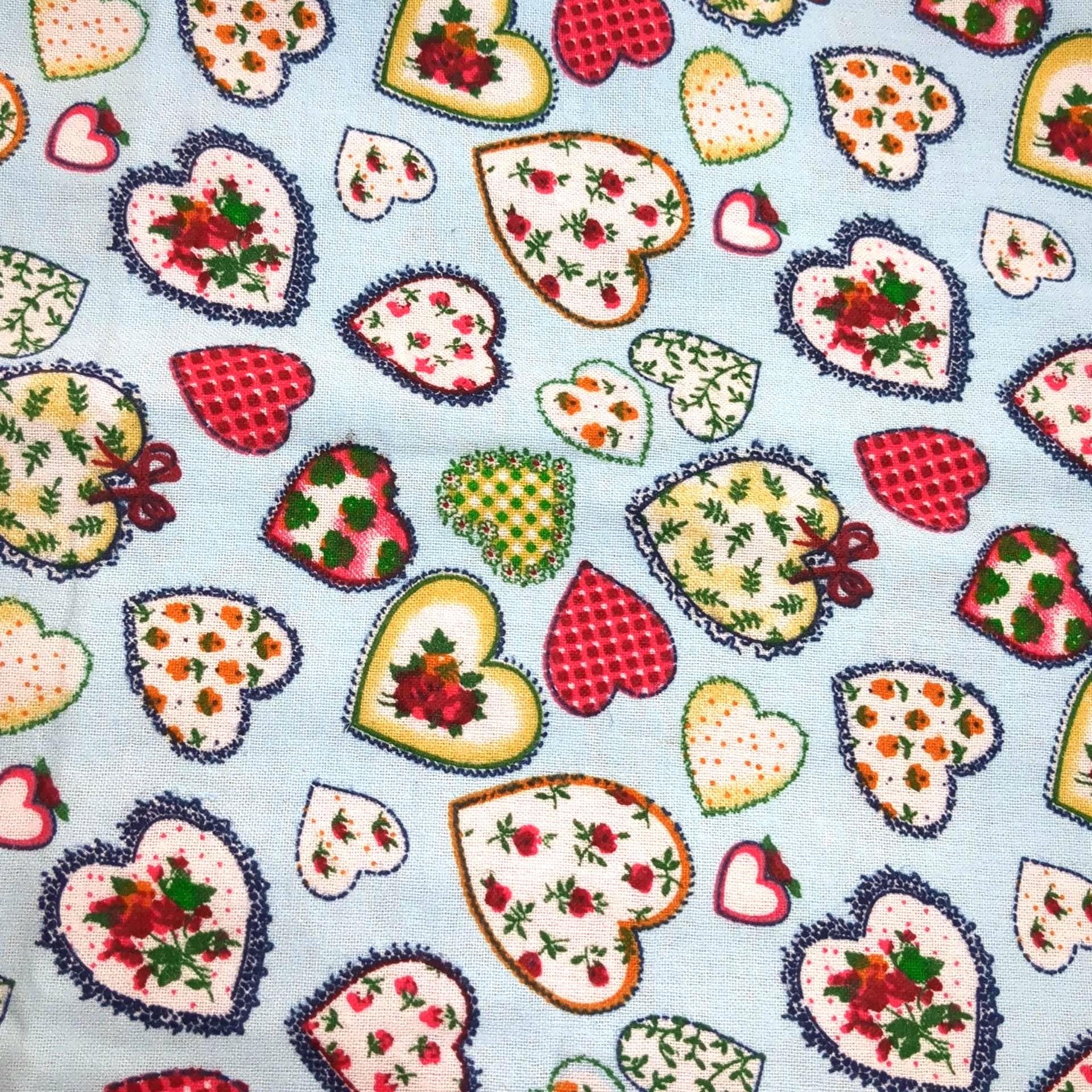 Valentine Hearts Print Light Blue Cotton Flannel Fabric 44" wide By the Yard