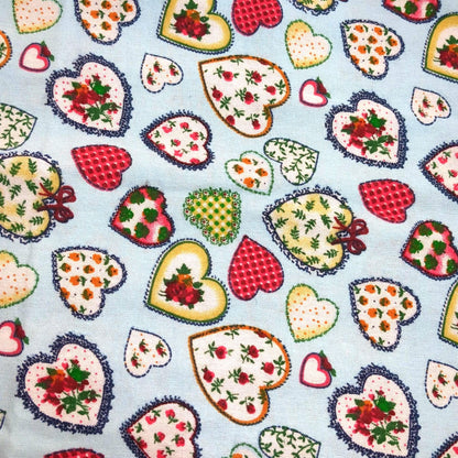 Valentine Hearts Print Light Blue Cotton Flannel Fabric 44" wide By the Yard