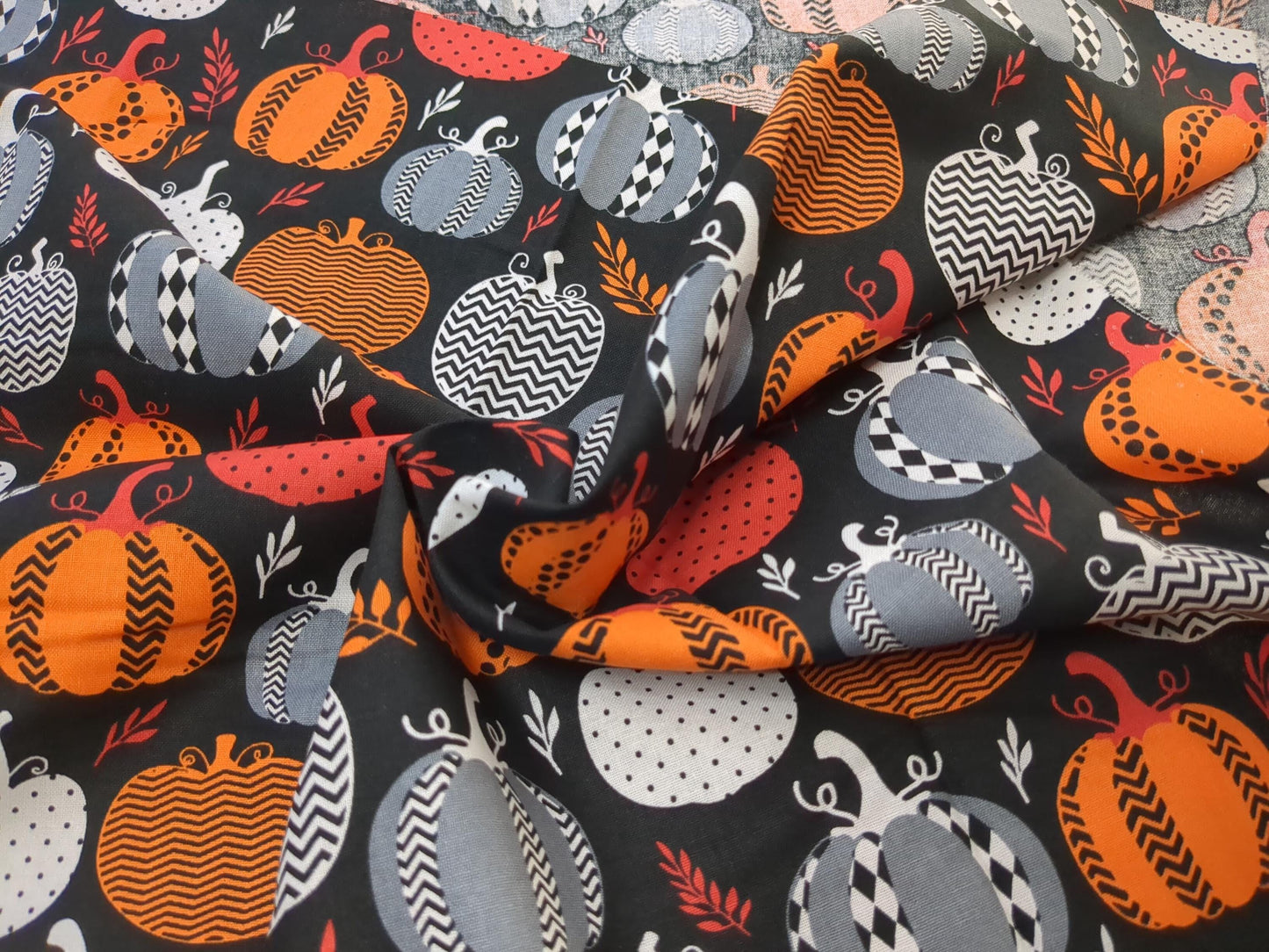 Pumpkin Print Cotton Fabric By the Yard Multi Pumpkin Shapes on 44" Black Cotton Quilting Cotton for Sewing, Crafts and Home decor