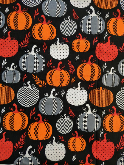 Pumpkin Print Cotton Fabric By the Yard Multi Pumpkin Shapes on 44" Black Cotton Quilting Cotton for Sewing, Crafts and Home decor