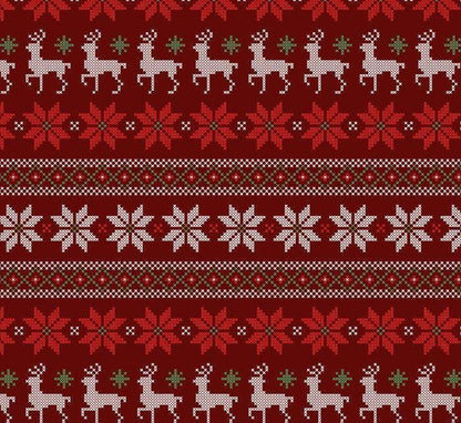 Fair Isle Printed Quilters Cotton Fabric Red White by Yard 44" wide DIY Sewing Home Craft Fashion