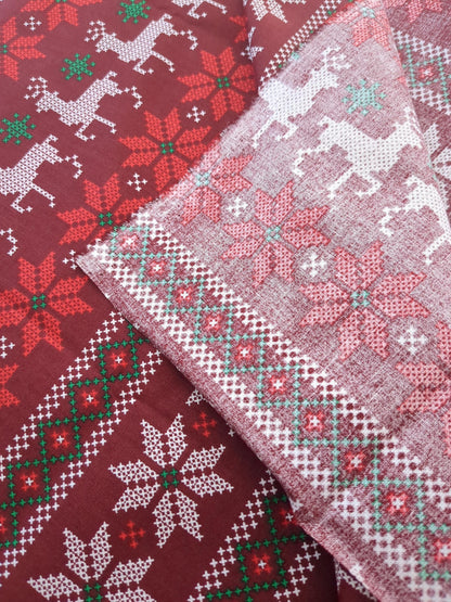 Fair Isle Printed Quilters Cotton Fabric Red White by Yard 44" wide DIY Sewing Home Craft Fashion