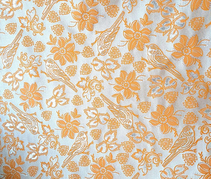 Metallic Brocade Fabric Tangerine Orange Finch Birds and Hearts Floral Pattern 57"w by the Yard DIY Sewing, dress making, home decor