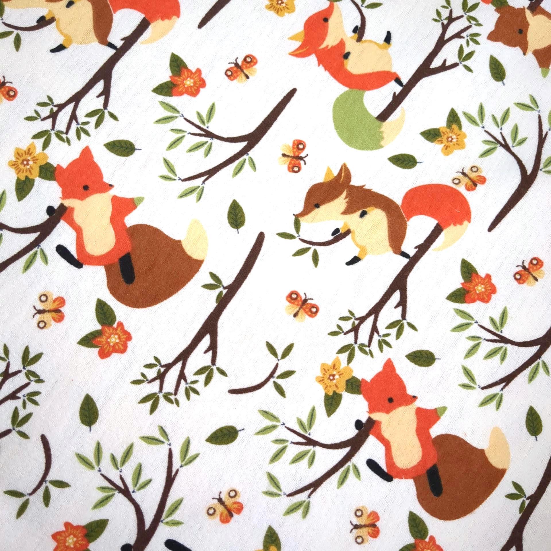 Baby Woodland Red Fox Cute Flannel Prints 100% Cotton Flannel Fabric - DIY Sewing and No Sew Creations